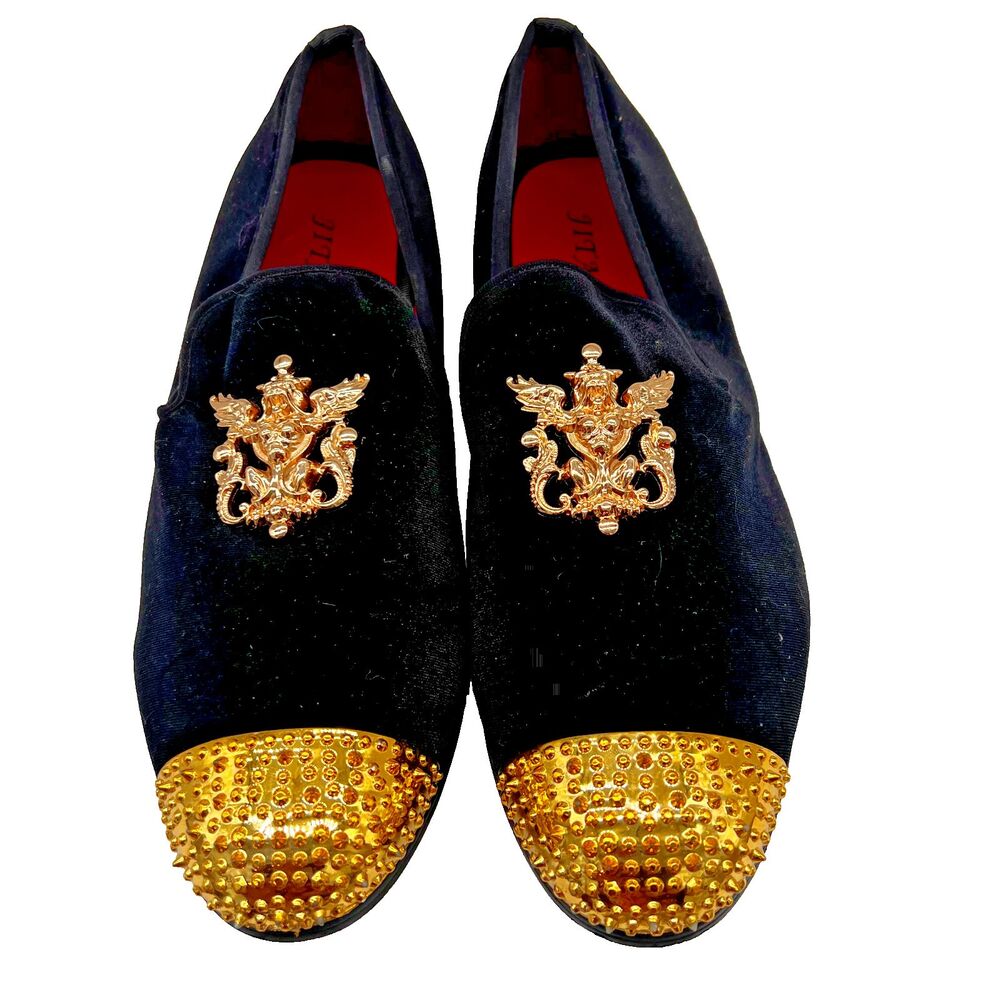 JITAI Black Velvet Shoes Men's 12 Slip-On Red Velvet Lined Penny Loafer Luxury